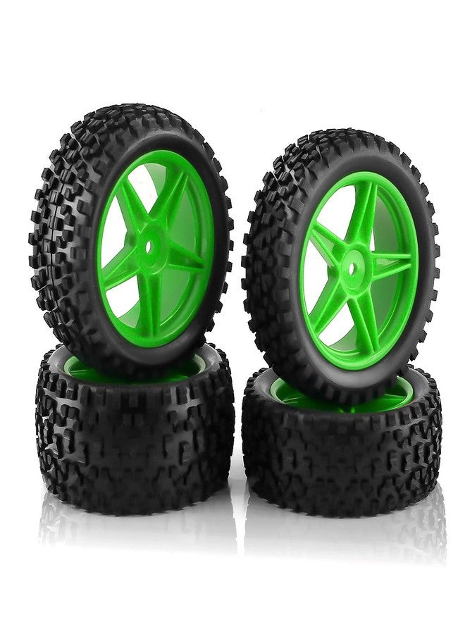 Chanmoo 1/10 RC Off Road Tires and Wheels Rims 12mm Hex Set Front and Rear 87mm Rubber Buggy Tyres Foam Inserts for 1:10 Off-Road Car HSP Kyosho HPI Tamiya HSP 94107 94166 94106 94155 4PCS (Green) - Image 1